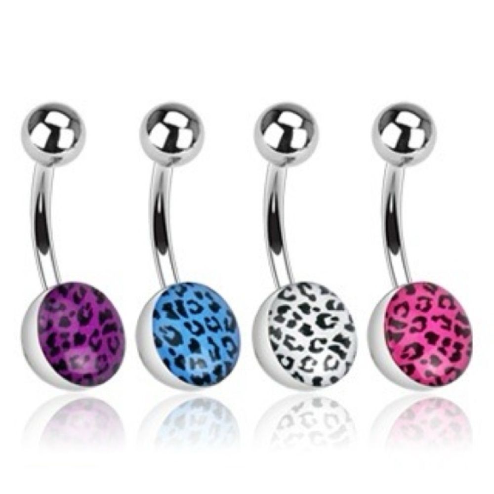 4-Pack Leopard Print Belly Rings – 14G Surgical Steel Navel Jewelry